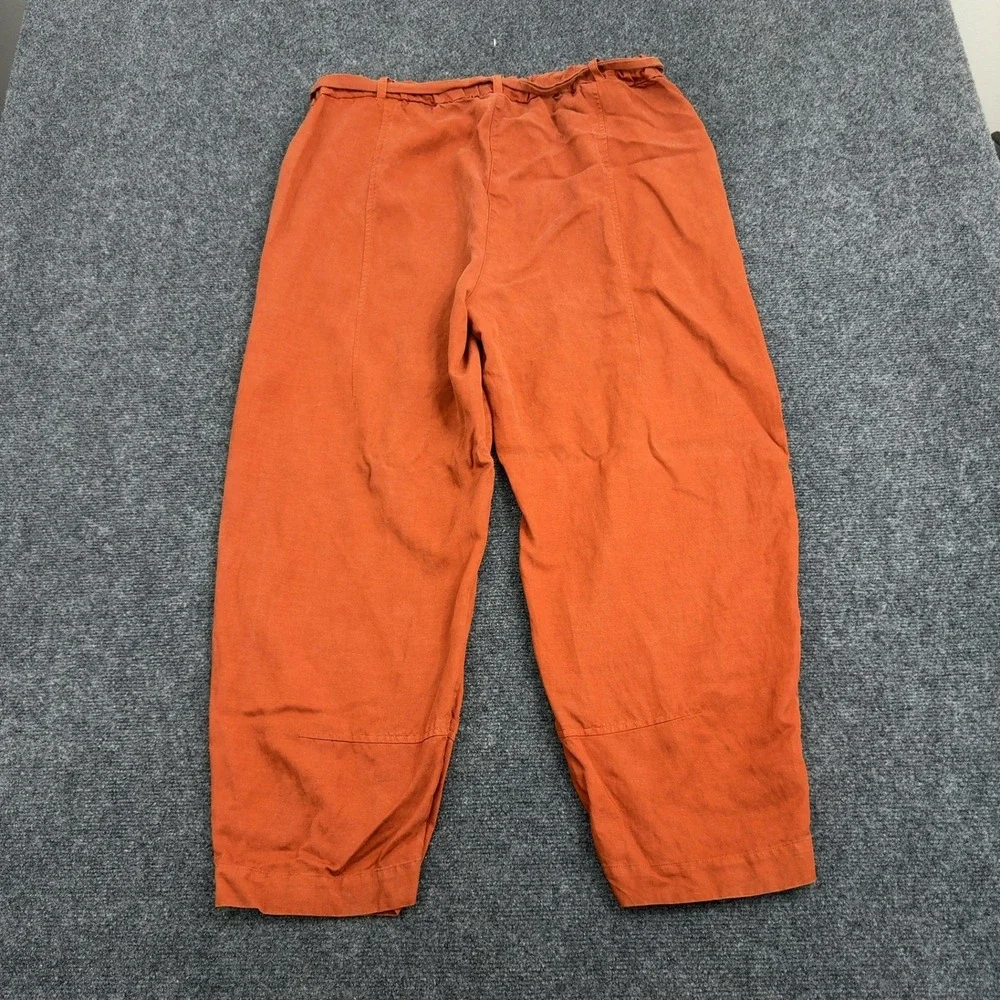 Eileen Fisher Pants Womens M Orange Tencel Linen Cropped Elastic Waist Casual